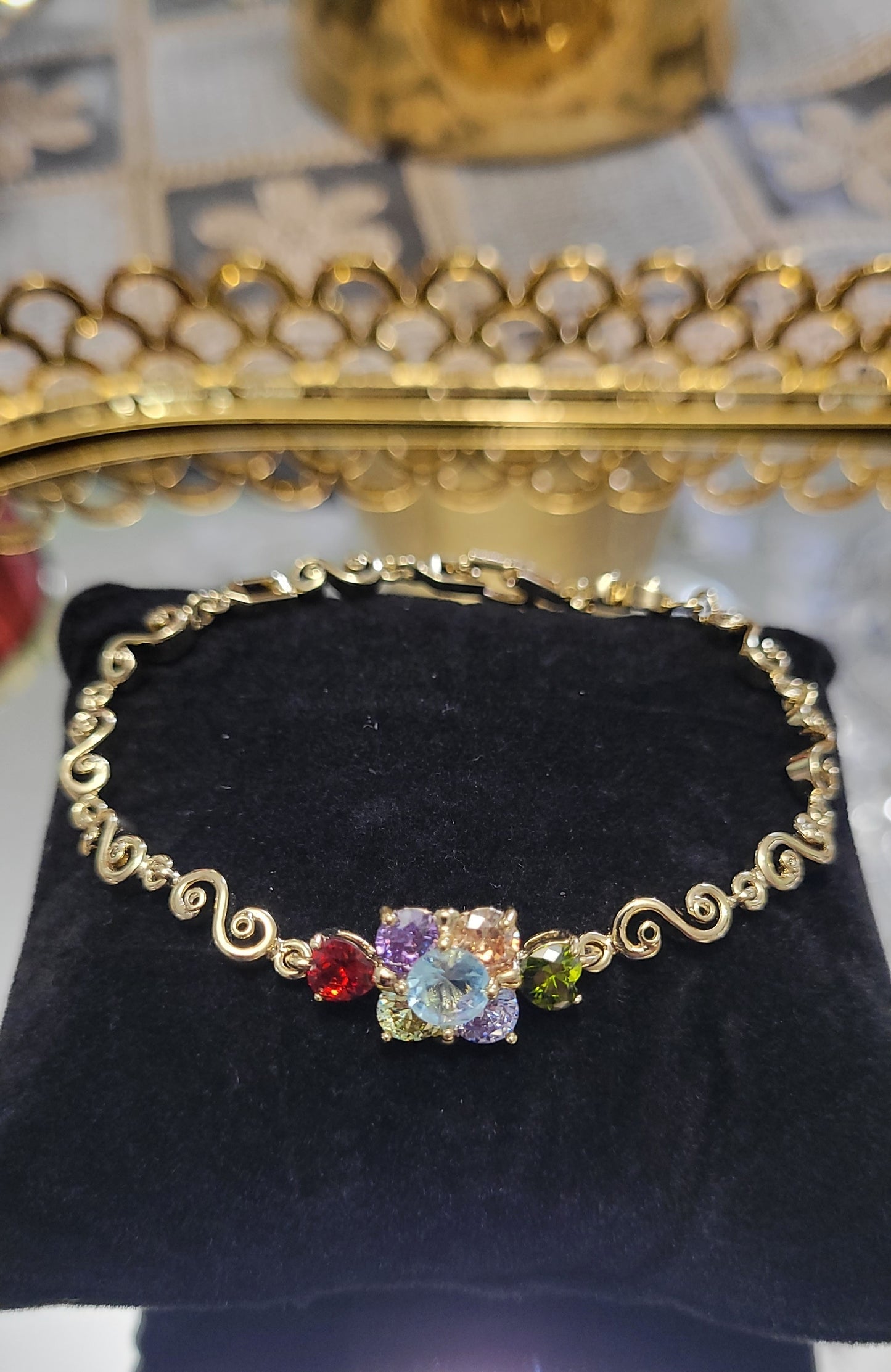 14K Gold Plated Bracelet w/ Colorful Rhinestones