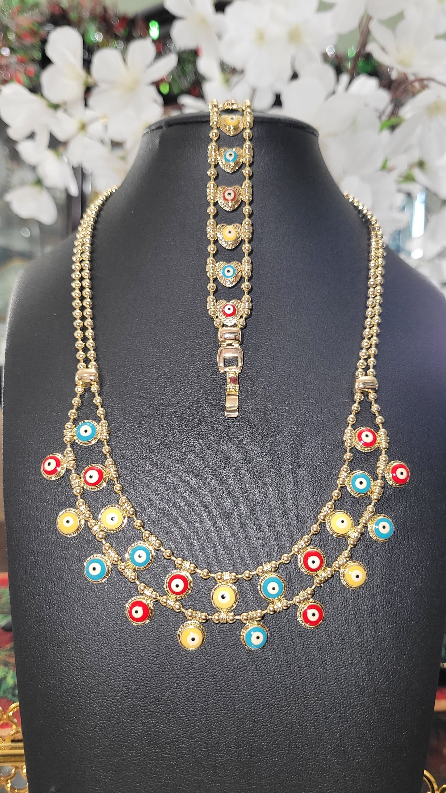 Colorful Eye Necklace & Bracelet Set