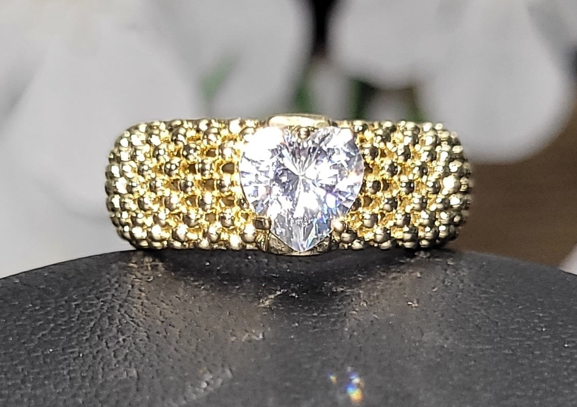 Clear Heart Rhinestone Gold Plated Ring
