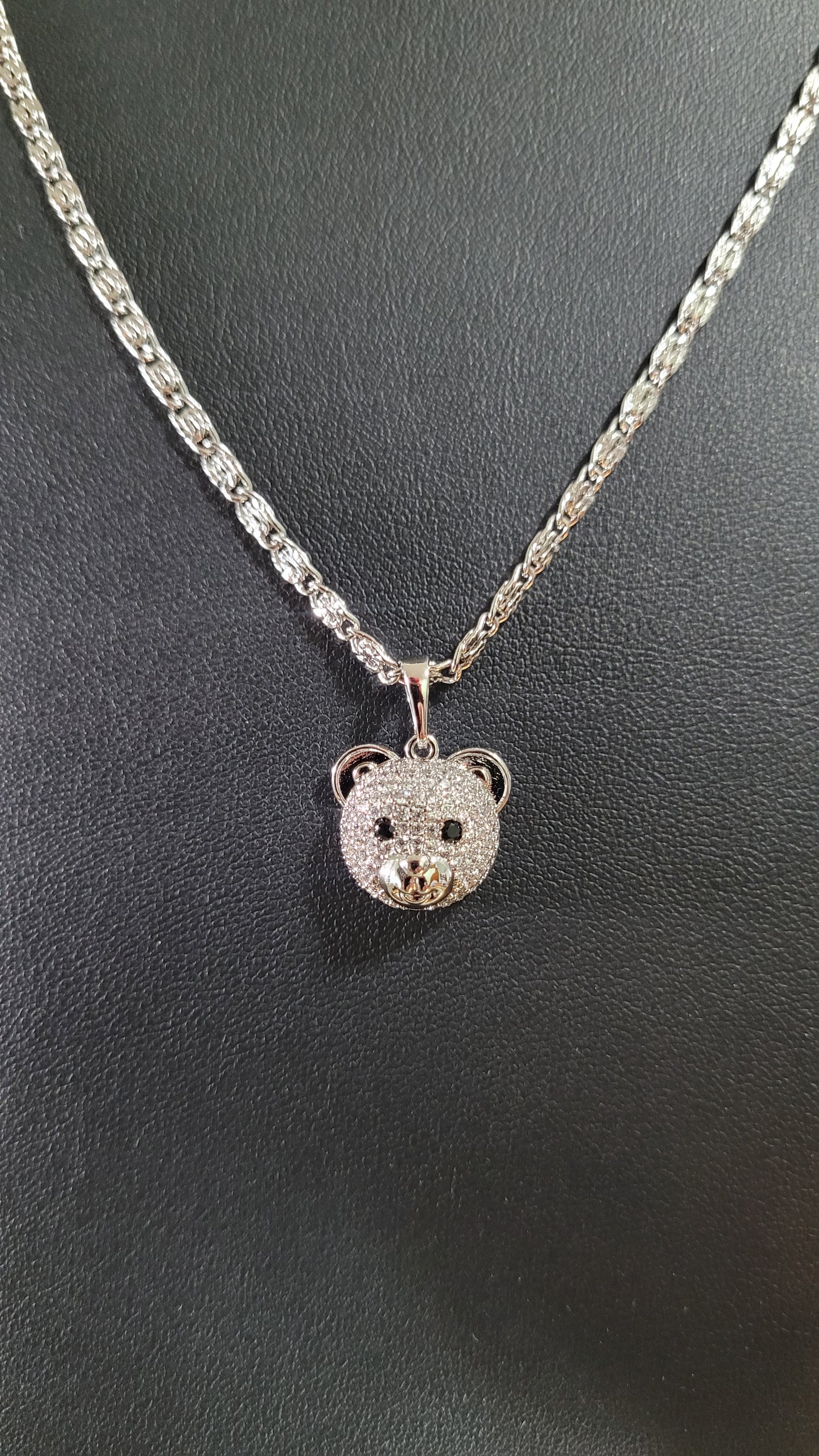Silver Plated Necklace w/ Zirconia Bear