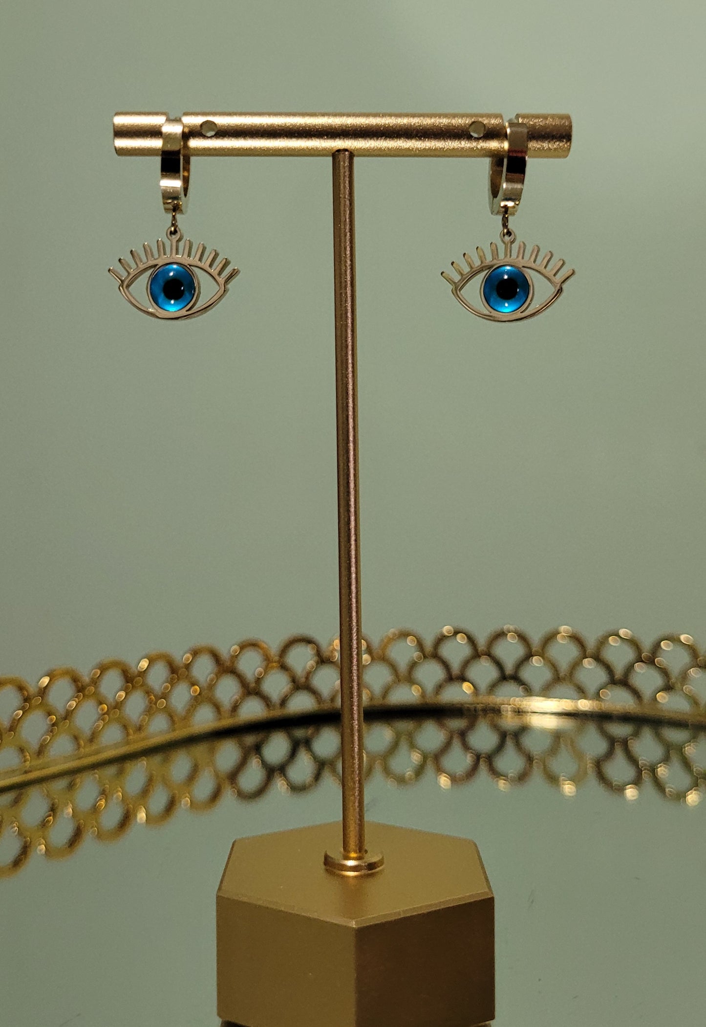 Stainless Steel Gold Plated Eye Earrings