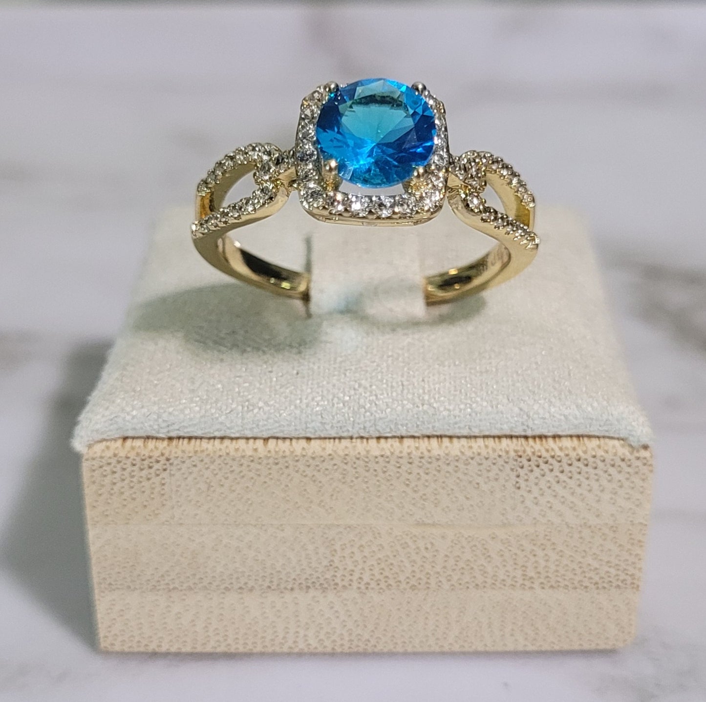 14k Gold Plated Light Blue Rhinestone w/ Zirconia Ring