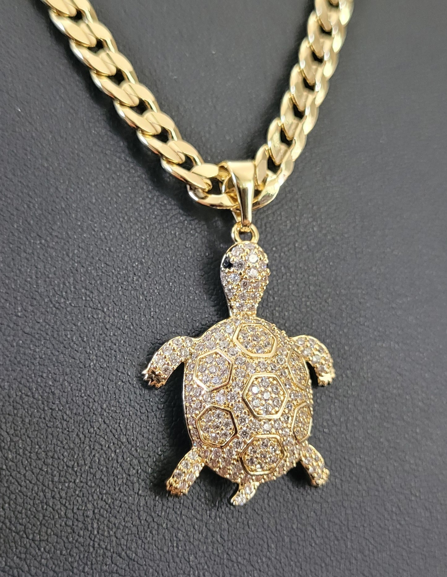 14k Gold Plated Chain w/ Zirconia Turtle