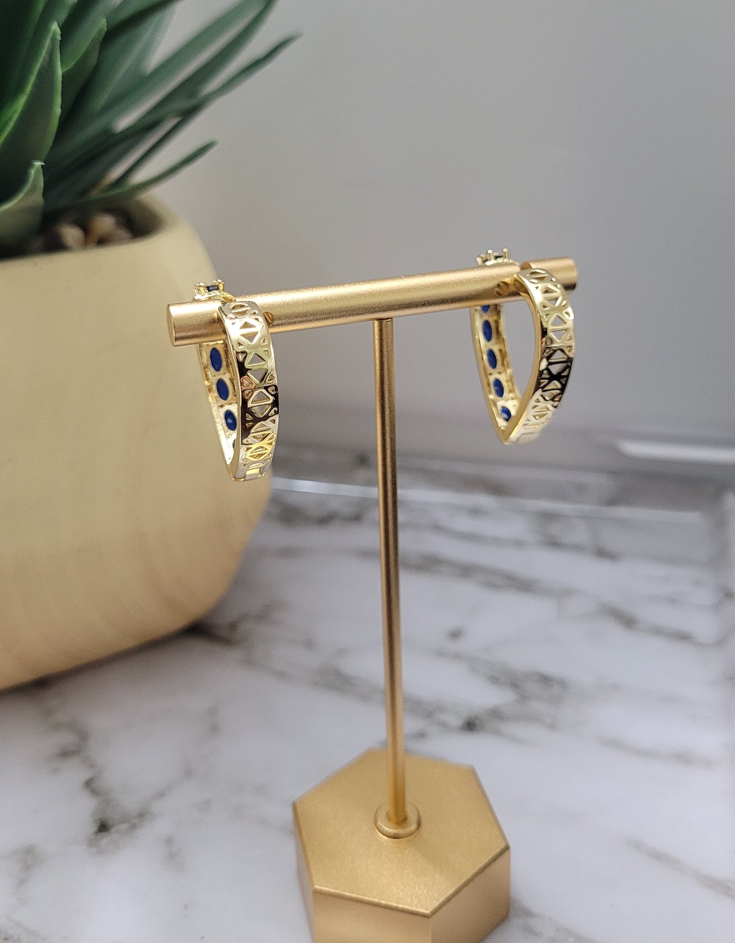 14k Gold Plated Blue Zirconia Heart Shape Earrings