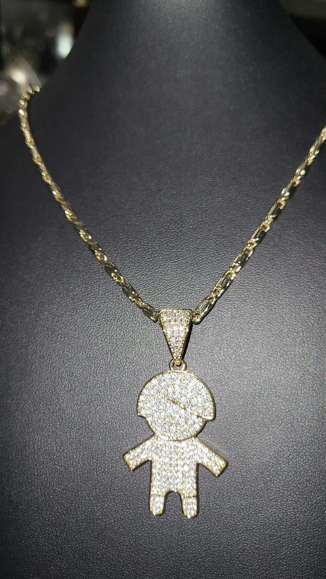 14k Gold Plated Necklace / Zirconia Boy Pendant