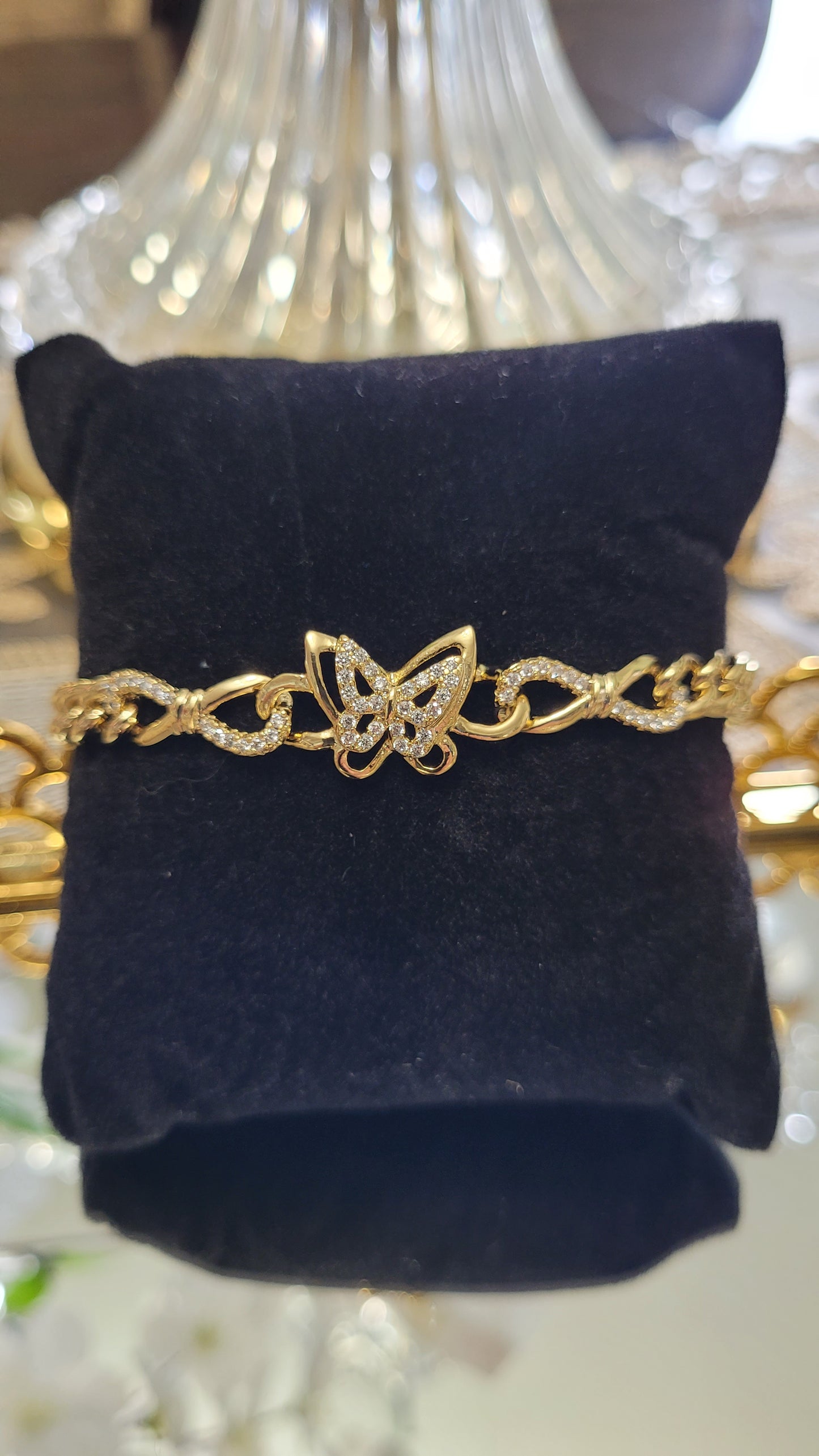 14k Gold Plated Butterfly Cubic Zirconia Bracelet