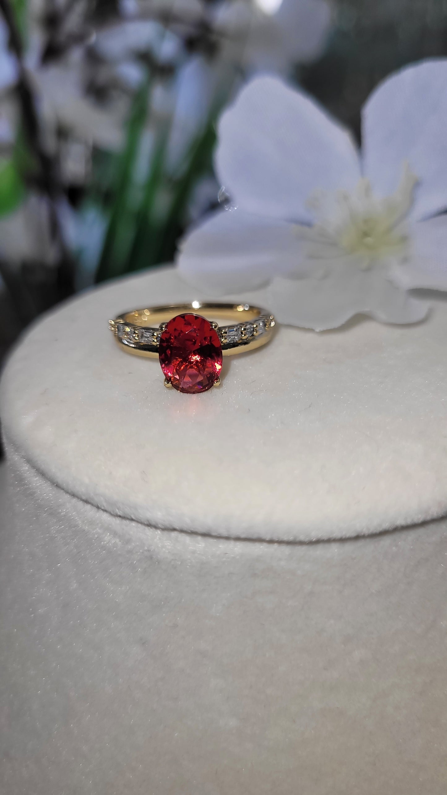 14k Gold Plated Ruby Red Rhinestone Ring