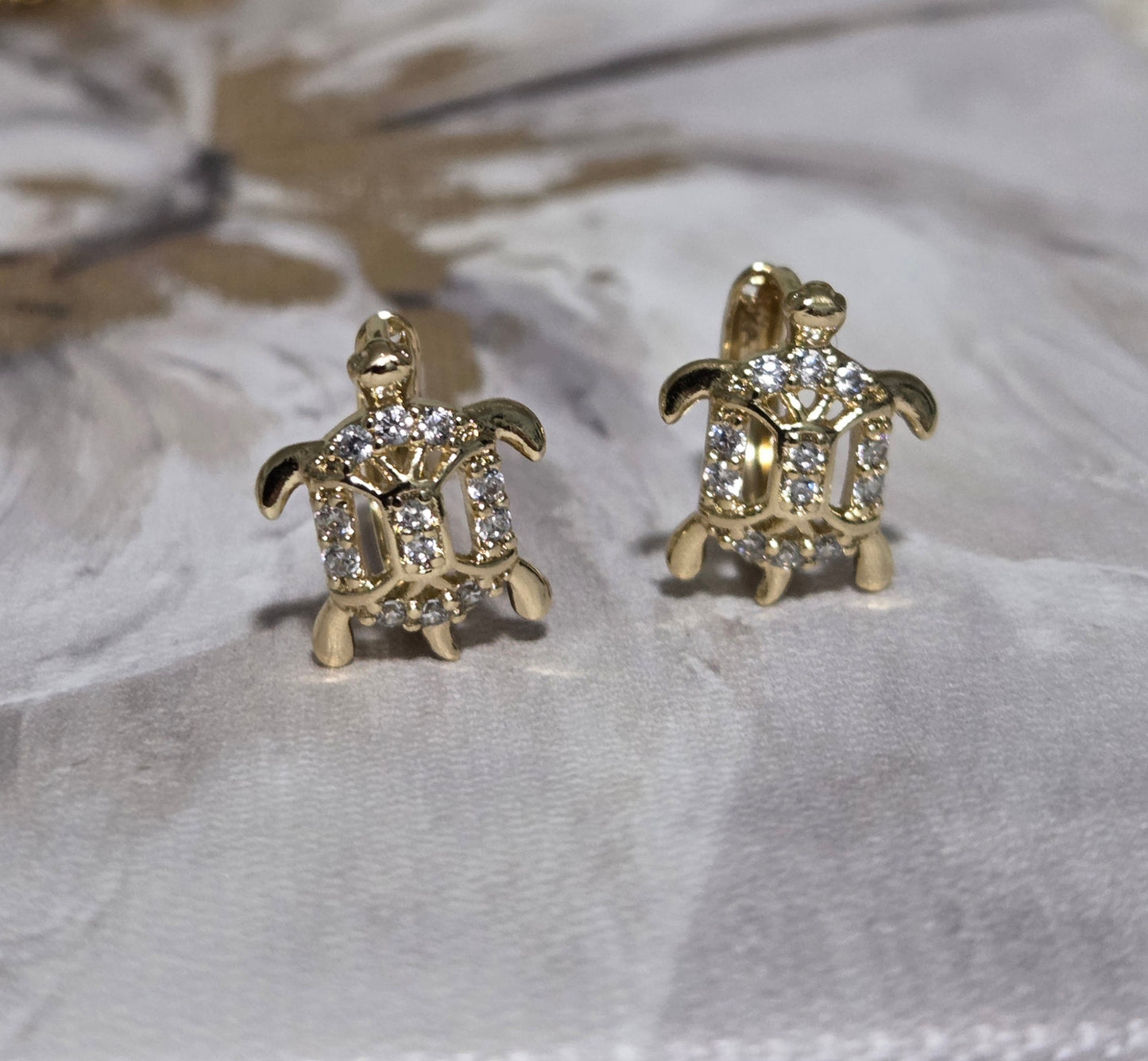Gold Plated Zirconia Turtles • Small Earrings