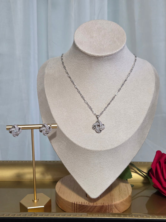 Silver Plated Zirconia Knot Set