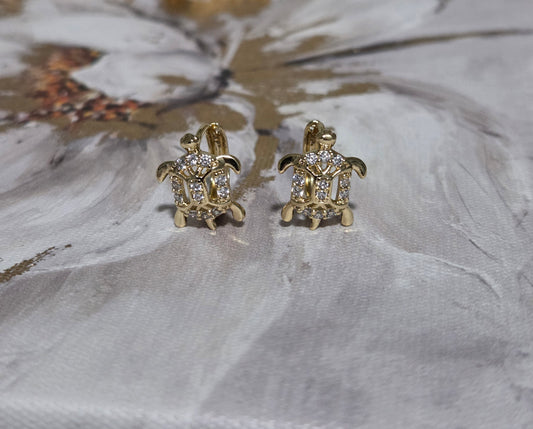 Gold Plated Zirconia Turtles • Small Earrings